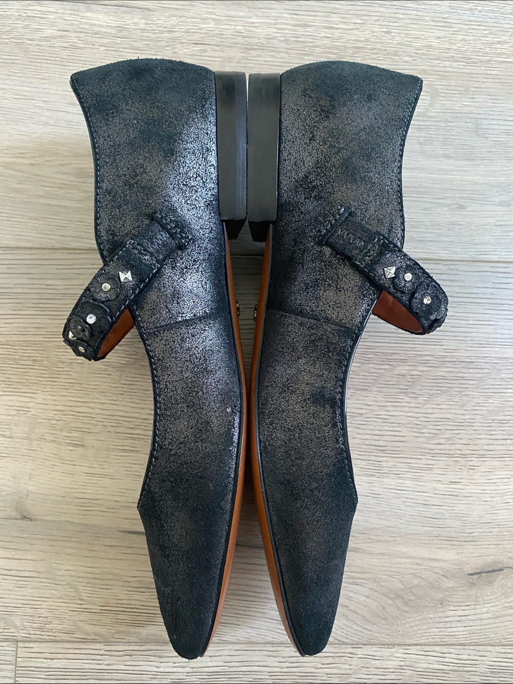 Coach Black Suede Mary Jane Flats with Embellished Strap - Picture 5 of 11
